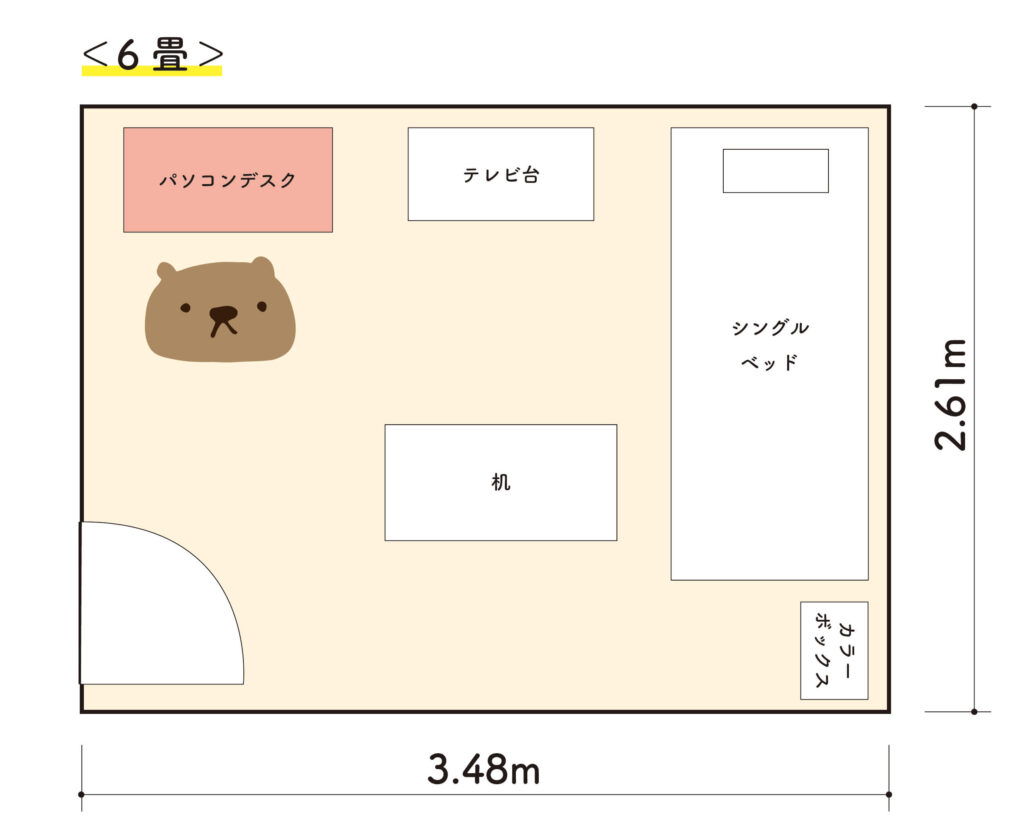 6畳にパソコンデスクを置いた場合