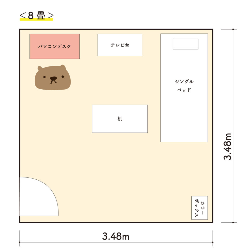 8畳にパソコンデスクを置いた場合